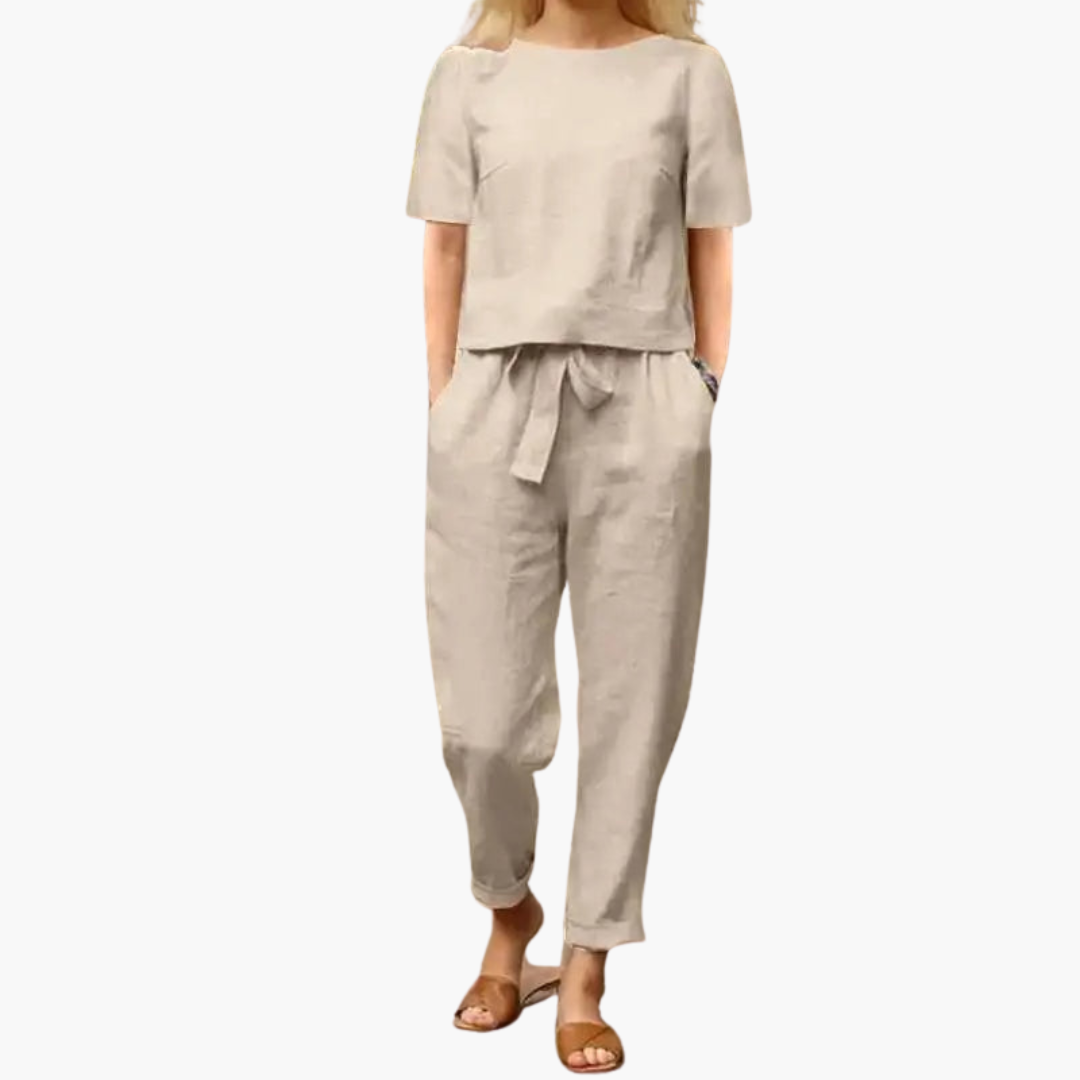 Women’s Two-Piece Set with Short-Sleeve Top and Trousers