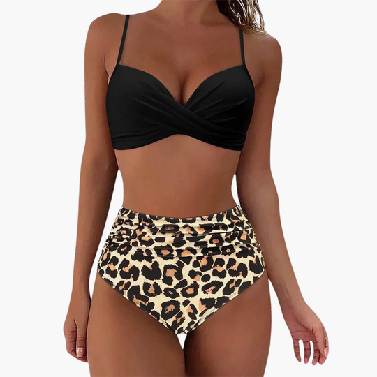 Women’s Bikini Set with Bandeau Top and High - Waisted Bottoms