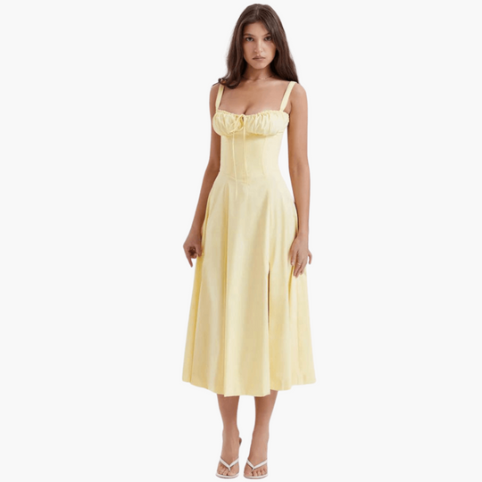 Women’s Midi Dress with Corset Waist and Floral Print
