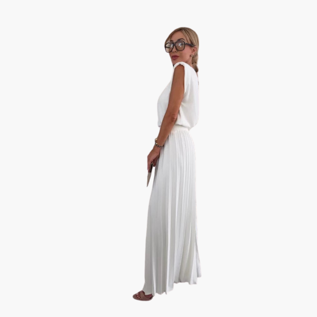 Women's Co-ord Set with Sleeveless Top and Pleated Wide-Leg Trousers