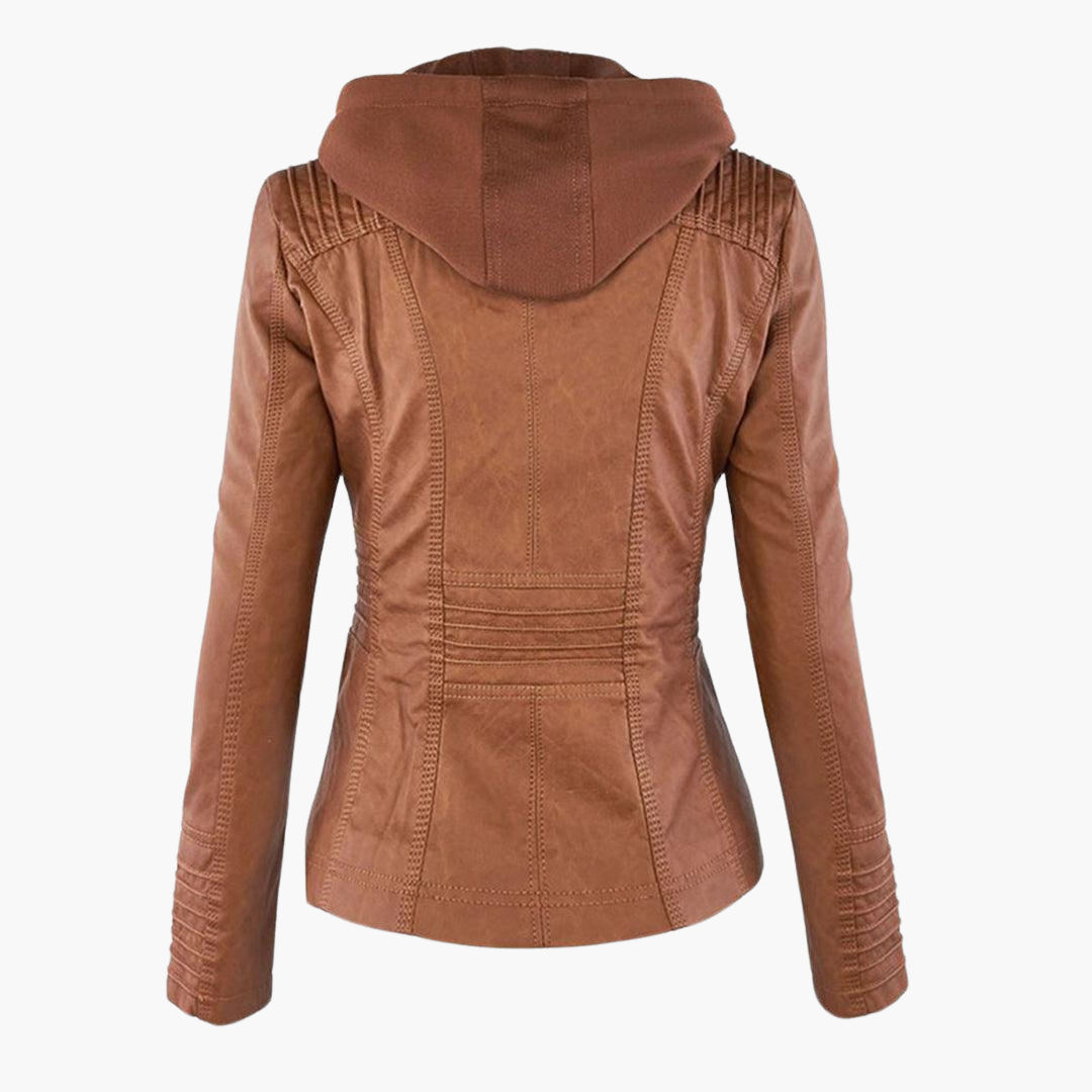 Women’s Zip-Up Faux Leather Jacket with Tailored Fit