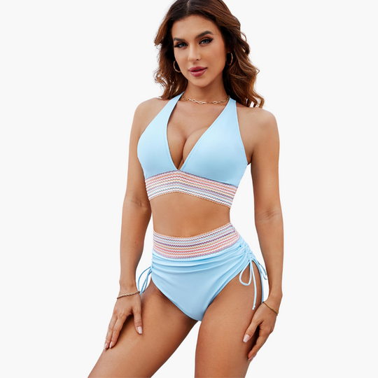 Women’s Bikini Set with V Neck Top and High Waisted Bottoms