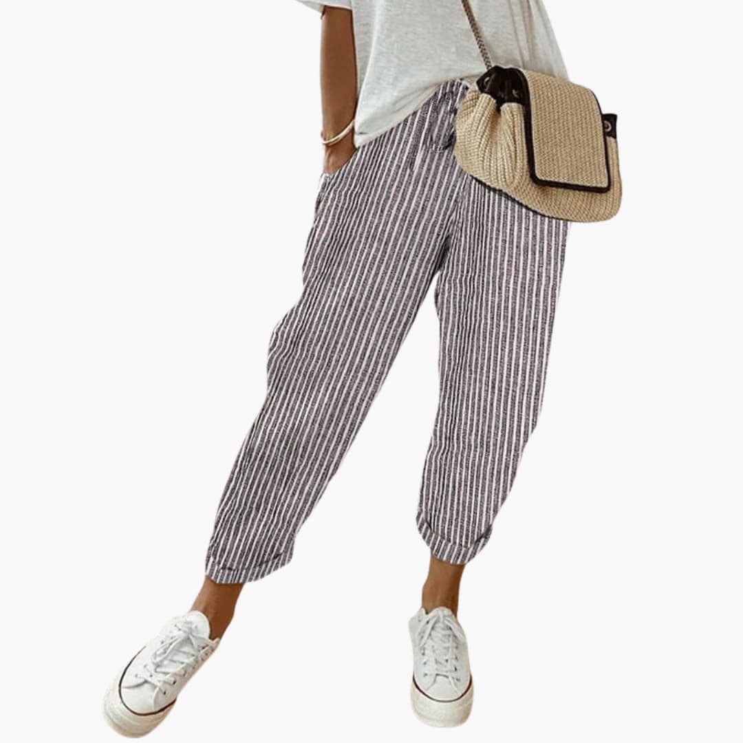 Women’s summer trousers with drawstring waist and cuffed hems