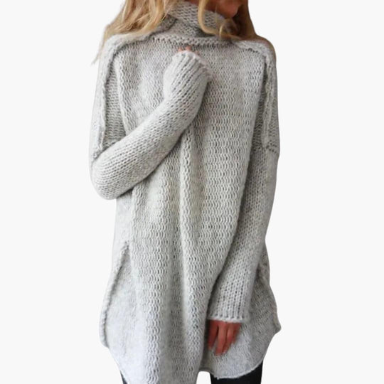 Women's Oversized Roll-Neck Jumper with Long Sleeves and Chunky Knit