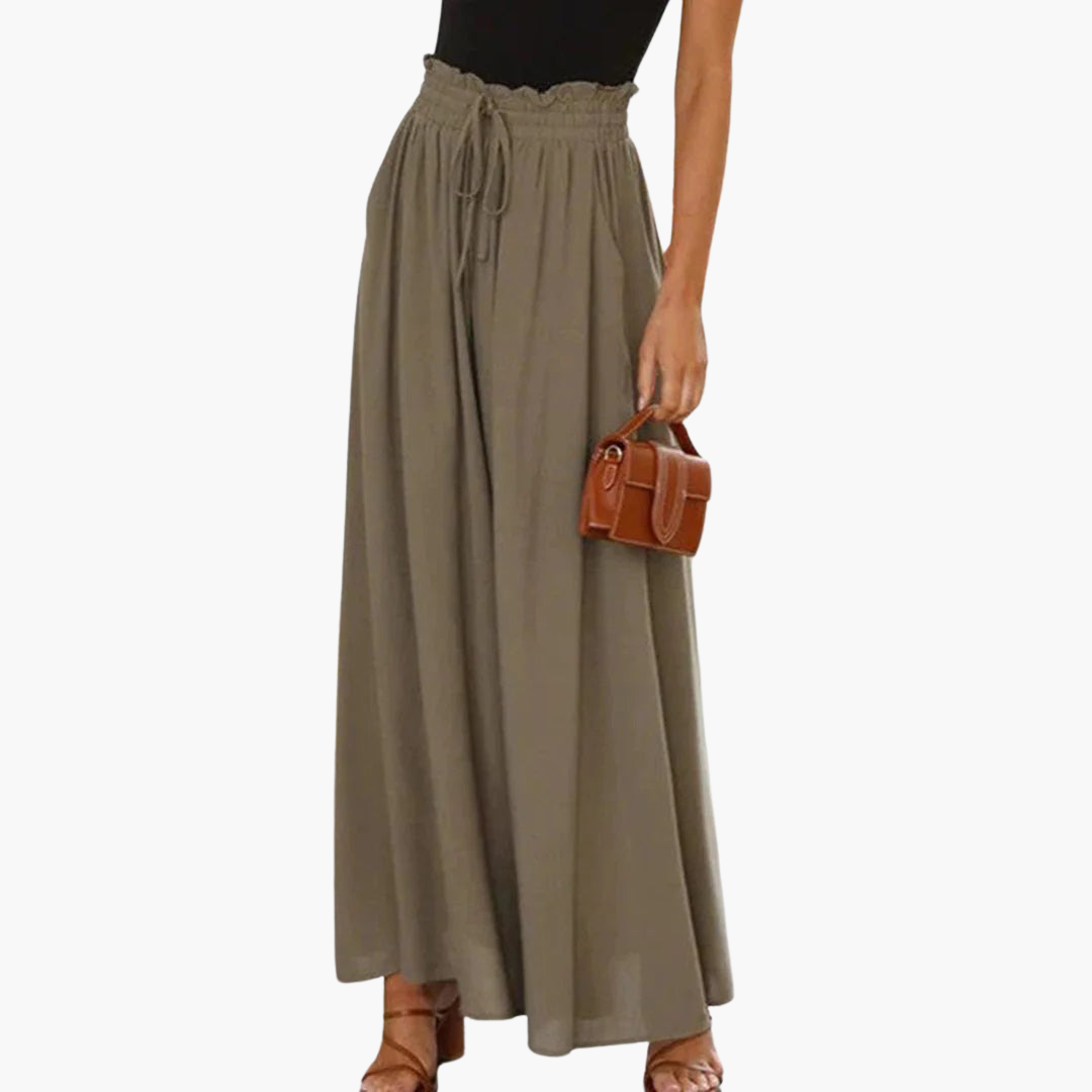 Women’s Wide-Leg Trousers with High Waist and Elastic Waistband