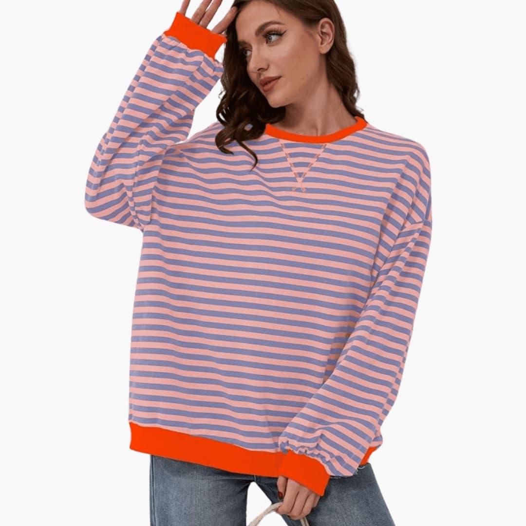 Women's Knit Jumper with Striped Pattern and Long Sleeves