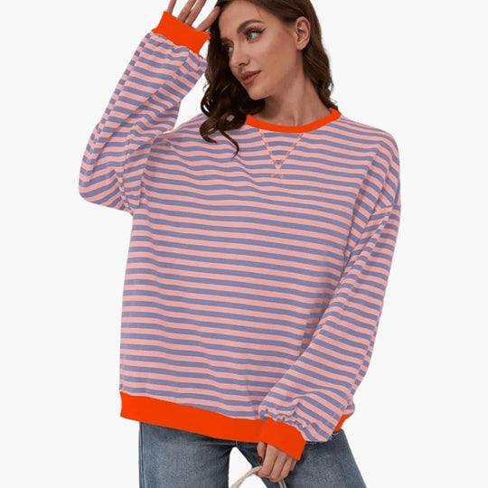 Women's Knit Jumper with Striped Pattern and Long Sleeves