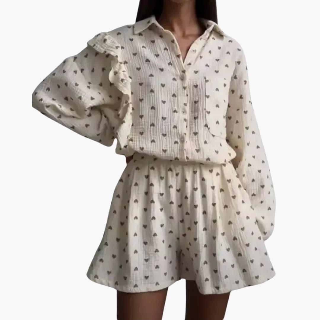 Women's Two-Piece Co-Ord Set with Button-Down Shirt and Shorts