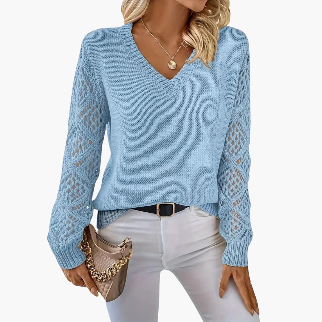 Jade | Stylish V-Neck Sweater With Handmade Details - Made by Jessica