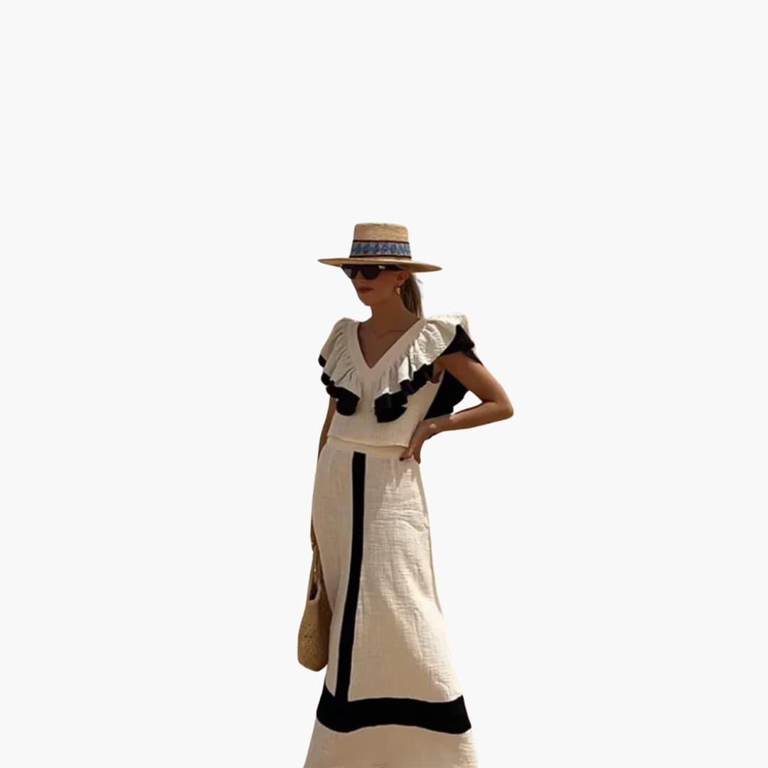 Women's Co-Ord Skirt Set with Ruffled Top and High-Waisted Skirt