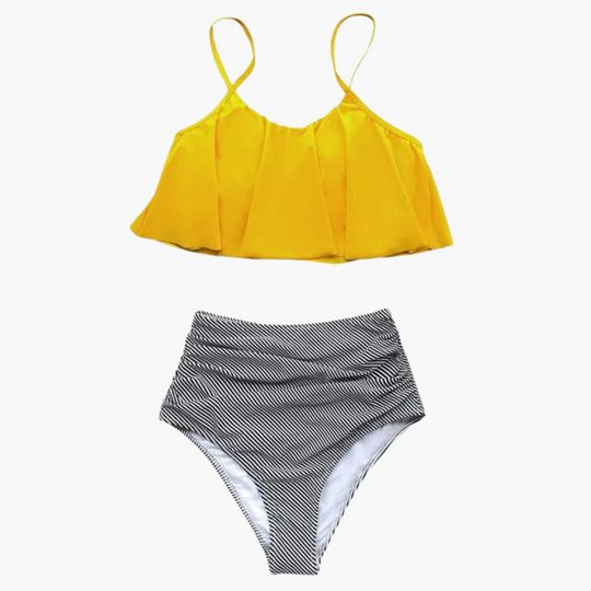 Women’s Bikini Set with High - Waisted Bottoms and Ruffle Detailing