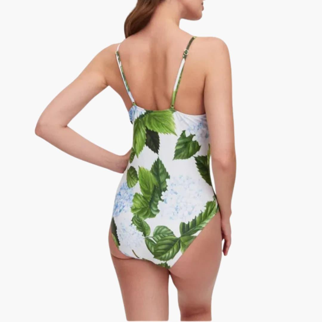 Women’s Swimdress with Attached Skirt and Floral Print