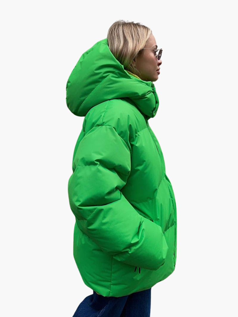Women’s Hooded Puffer Jacket with Front Zip and Quilted Design