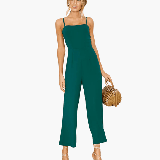 Women's Jumpsuit Dress with Spaghetti Straps and Lace-Up Back
