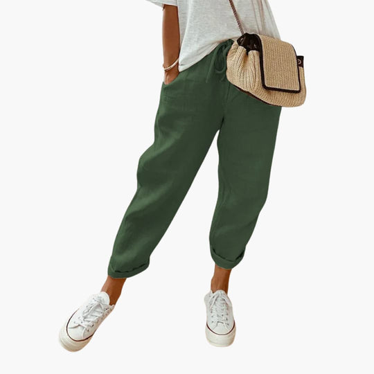 Women’s summer trousers with drawstring waist and cuffed hems