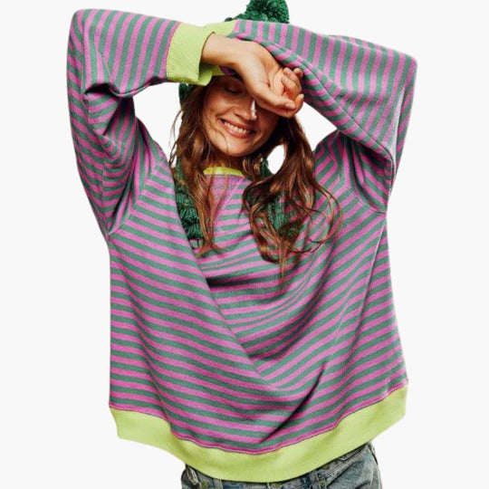 Women's Knit Jumper with Striped Pattern and Long Sleeves