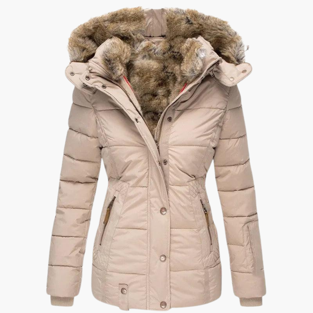 Women Hooded Parka Jacket with Fur Lining and Slim Fit