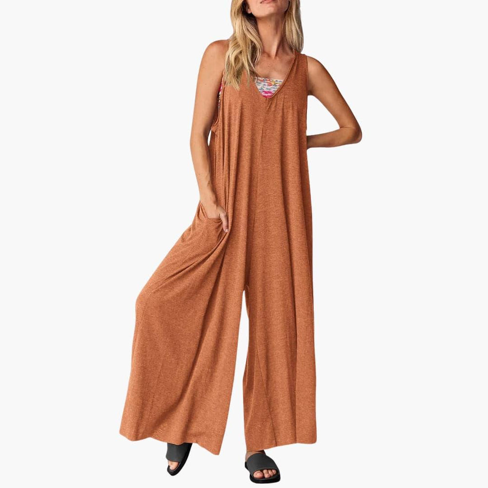 Women's Sleeveless Jumpsuit with V-Neckline and Wide-Leg Cut