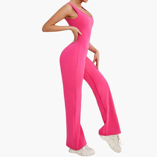 Women's Activewear Tracksuit with Sleeveless Scoop Neck and Flared Leg Trousers