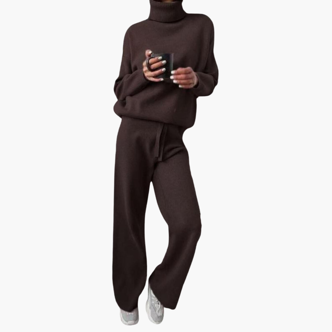 Women’s Knitted Lounge Set with Wide-Leg Pants