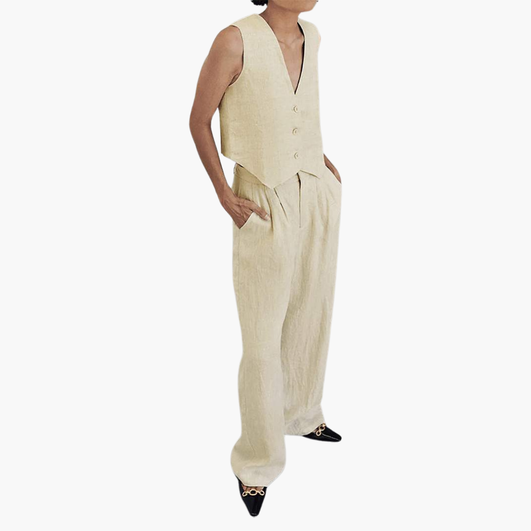 Women’s V-Neck Vest and Wide-Leg Trousers Set