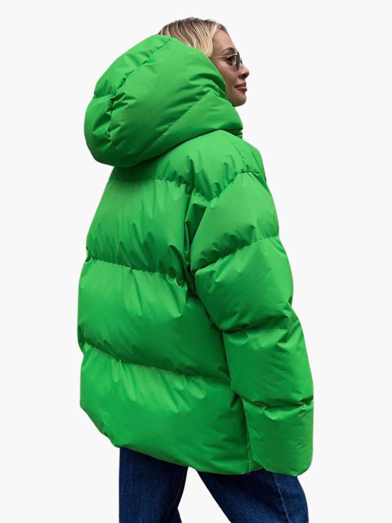Women’s Hooded Puffer Jacket with Front Zip and Quilted Design
