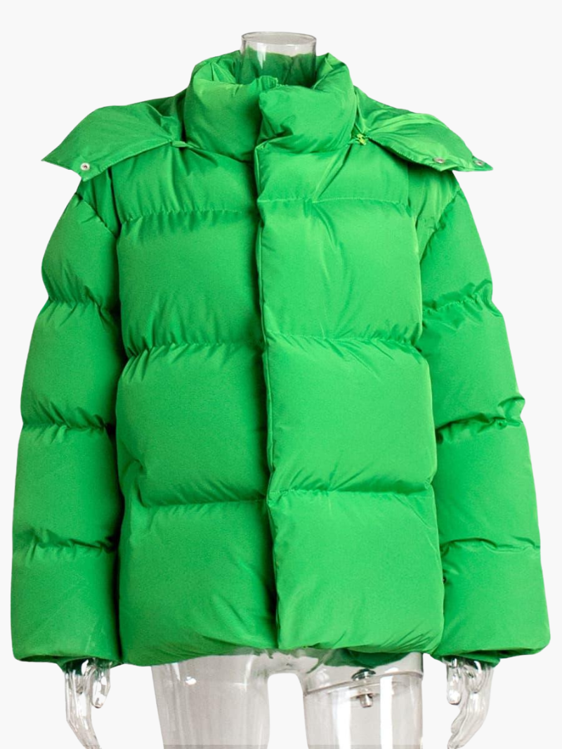 Women’s Hooded Puffer Jacket with Front Zip and Quilted Design