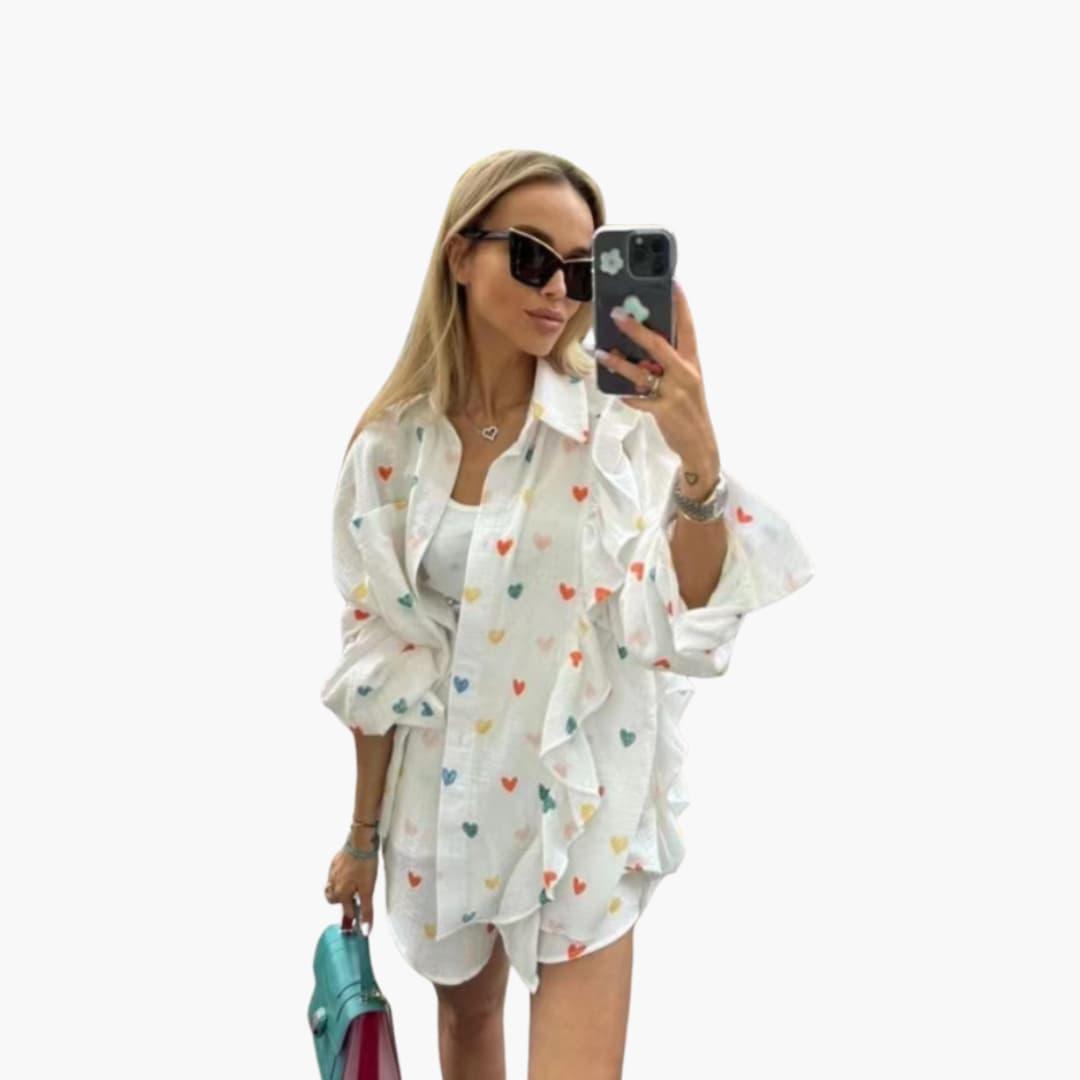 Women's Two-Piece Co-Ord Set with Button-Down Shirt and Shorts