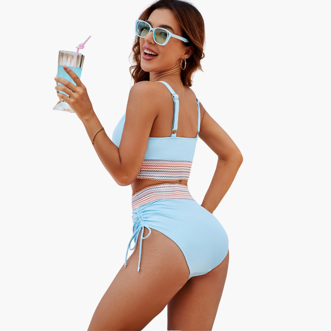 Women’s Bikini Set with V Neck Top and High Waisted Bottoms