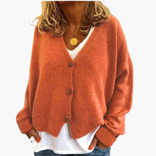 Women's Knitted Button Cardigan with V-Neckline and Long Sleeves