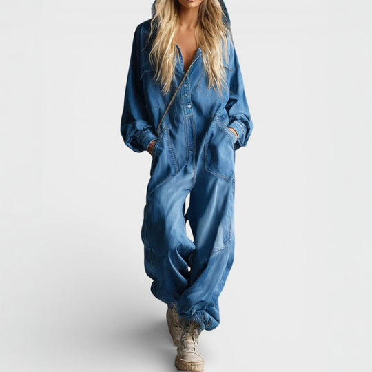 Women's Jumpsuit with Hood and Functional Pocketsv