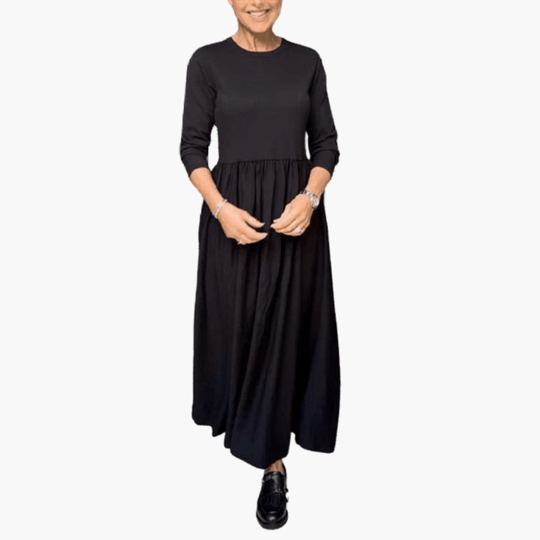 Women's Long Sleeve Midi Dress with Elastic Waist and Pockets
