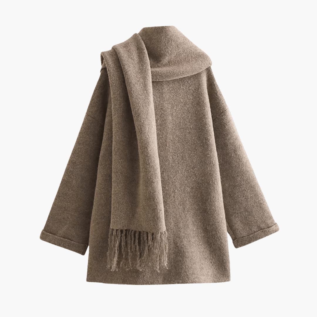 Button-Up Cardigan for Women – Cozy Knit with Matching Scarf - Made by Jessica