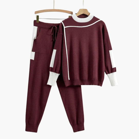 Women’s Two-Piece Sweater Set with Long Sleeves and High-Neck Collar