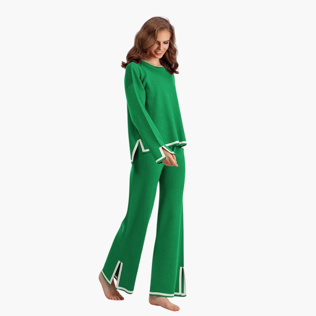 Women’s Two-Piece Set with Long-Sleeve Top and Matching Trousers