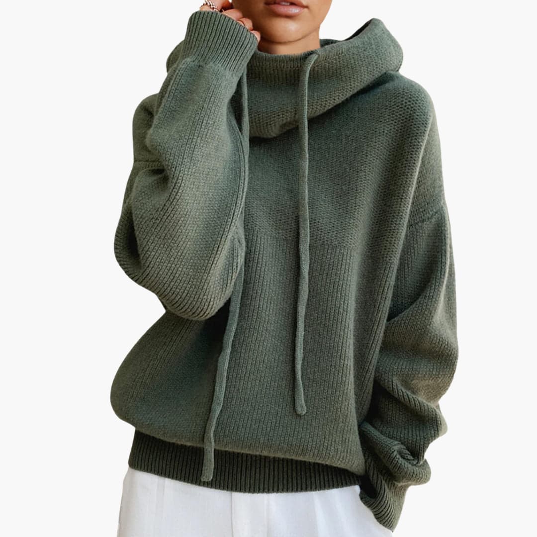 Women's Turtleneck Jumper with Long Sleeves and Drawstring Detail