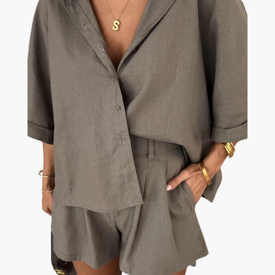 Women’s Two Piece Co Ord Set with Collared Shirt