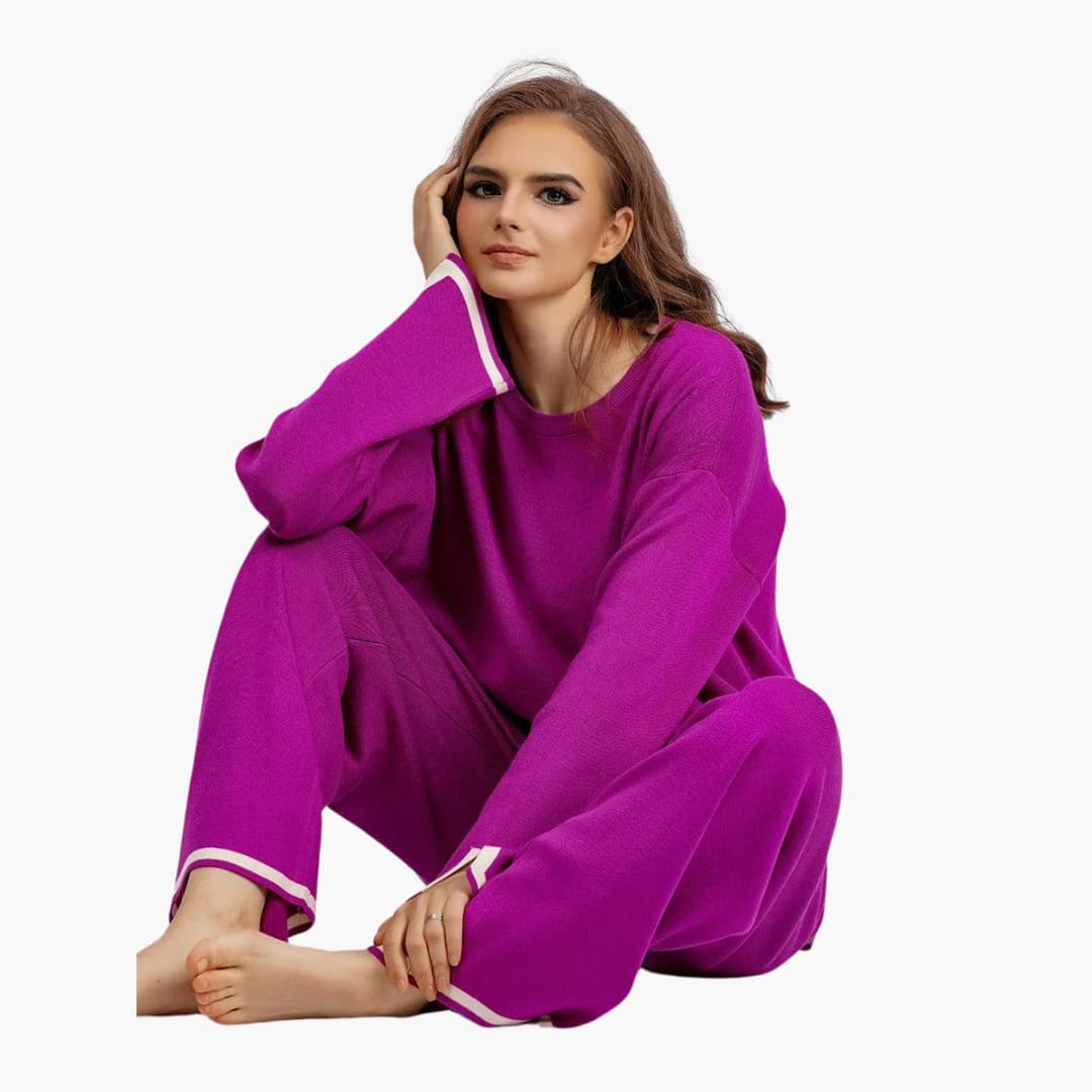 Women’s Two-Piece Set with Long-Sleeve Top and Matching Trousers