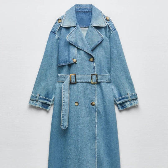 Women's Double-Breasted Trench Coat with Wide Lapel