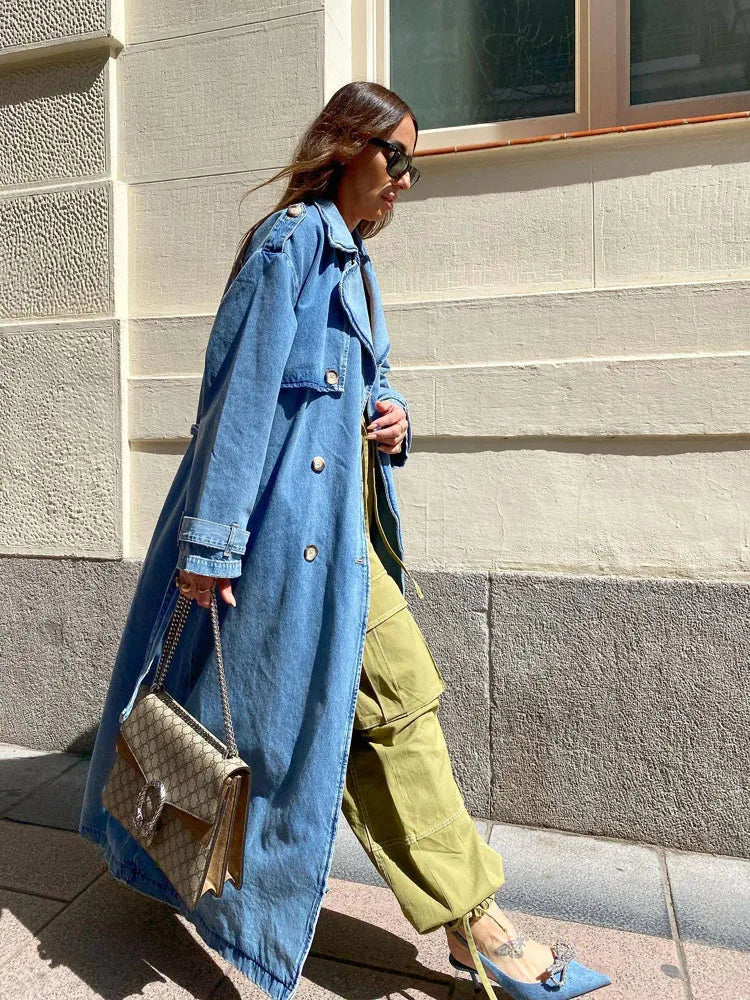 Women's Double-Breasted Trench Coat with Wide Lapel