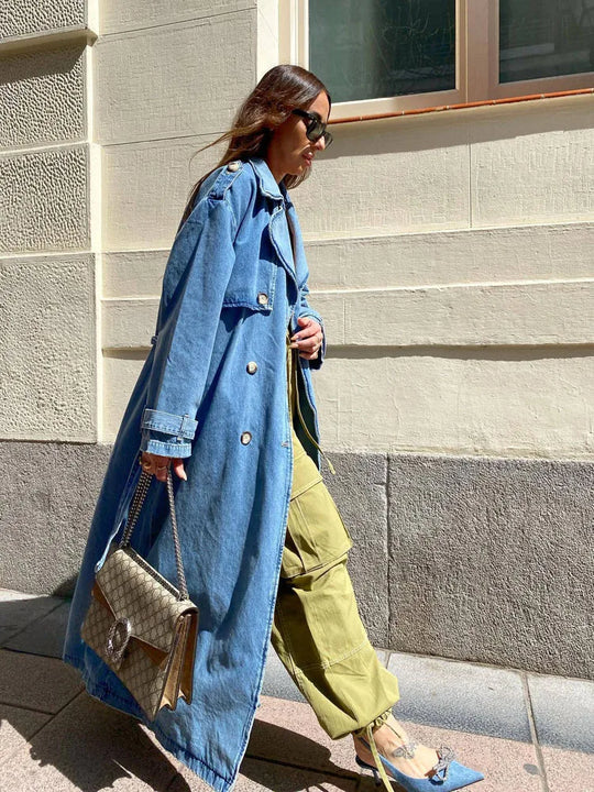 Women's Double-Breasted Trench Coat with Wide Lapel