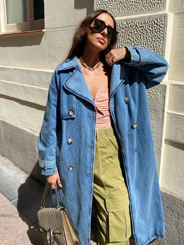 Women's Double-Breasted Trench Coat with Wide Lapel