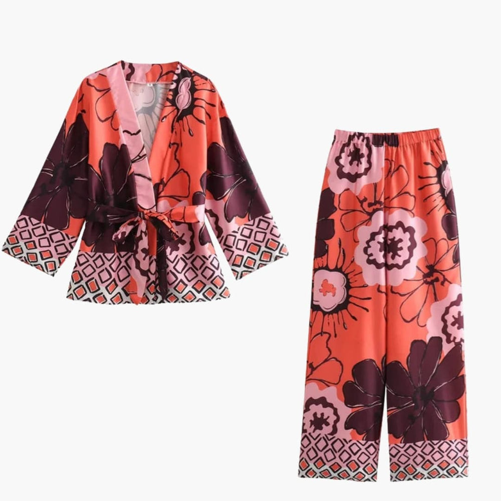 Women’s Two-Piece Set with Elasticated Waistband and Straight-Leg Trousers