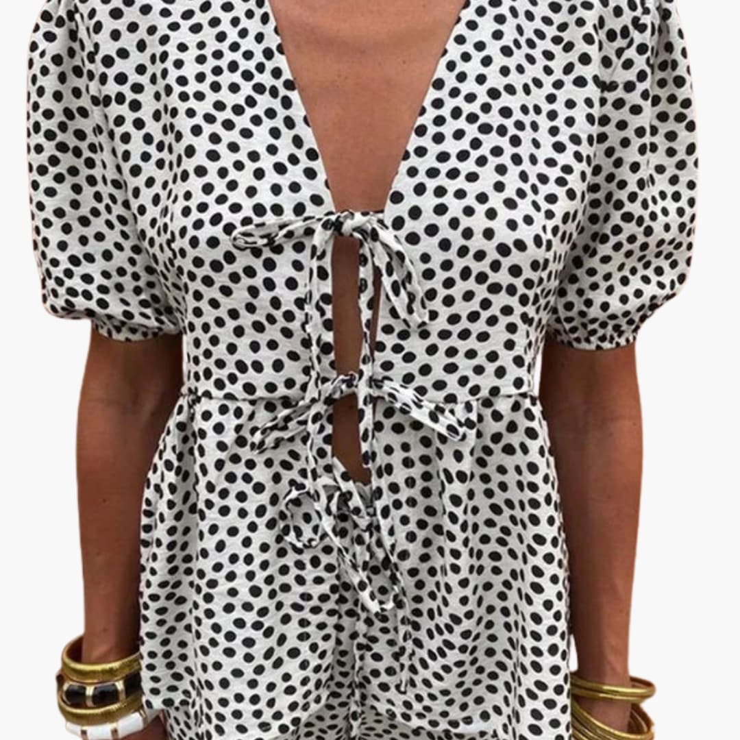 Women Co-Ord Set with Short Sleeves and Palm Pattern