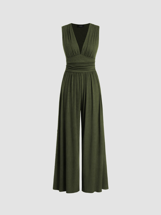 Women's Sleeveless Wide-Leg Jumpsuit with Ribbed Texture and Comfortable Fit