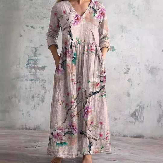 Holiday Floral Dress Women – V-Neck Summer Dress
