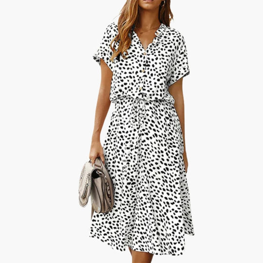 Women's Midi Dress with Button Front and Drawstring Waist