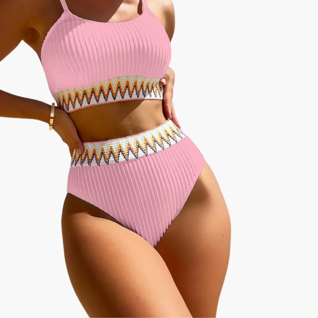 Women’s High-Waisted Bikini Set with Ribbed Texture