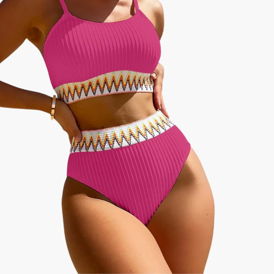 Women’s High-Waisted Bikini Set with Ribbed Texture