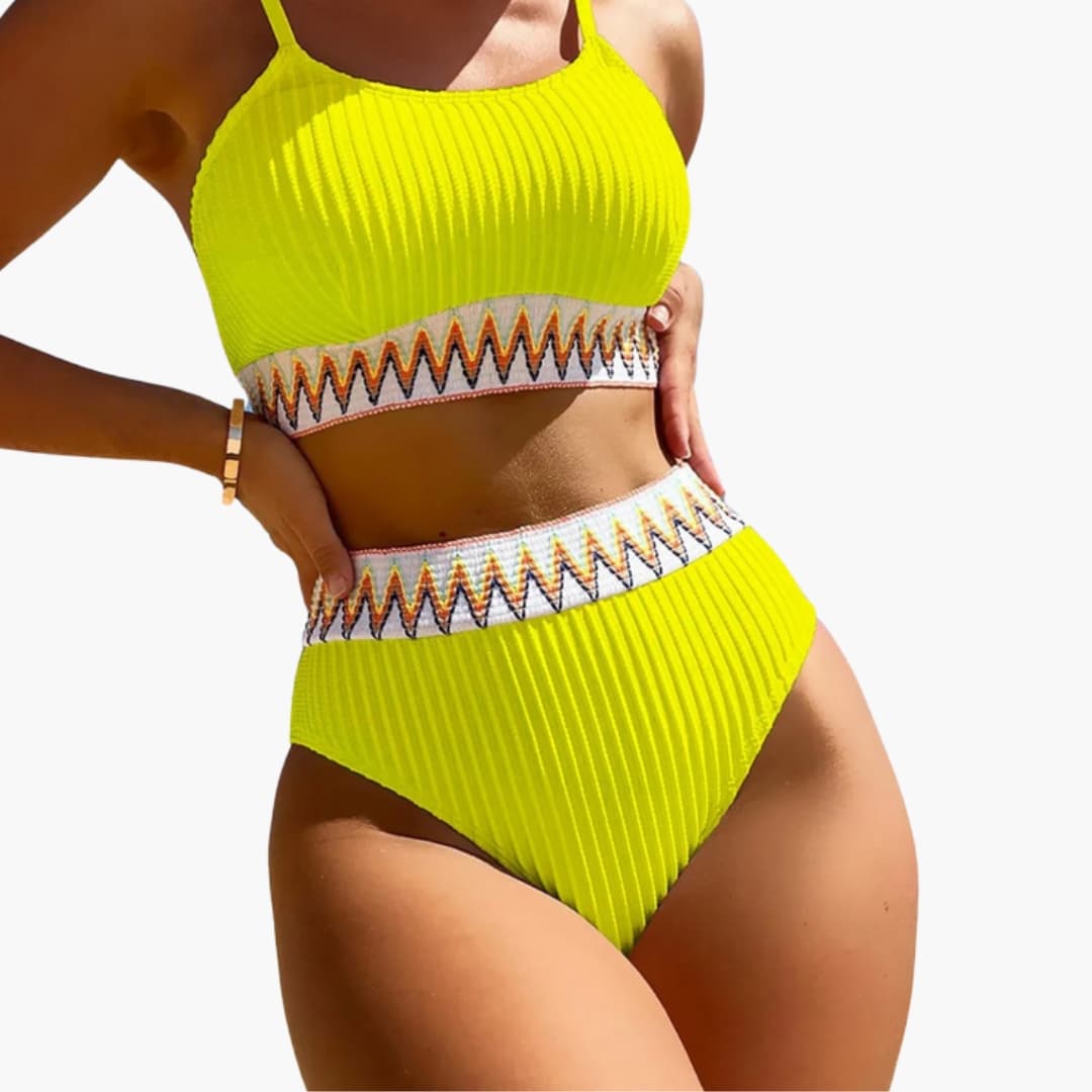 Women’s High-Waisted Bikini Set with Ribbed Texture